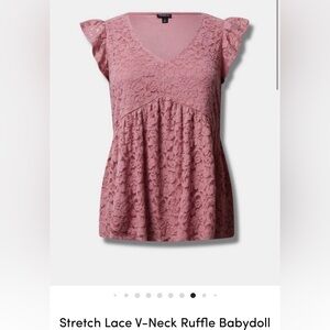 Stretch Lace V Neck Ruffle Babydoll Top - Torrid Size 1